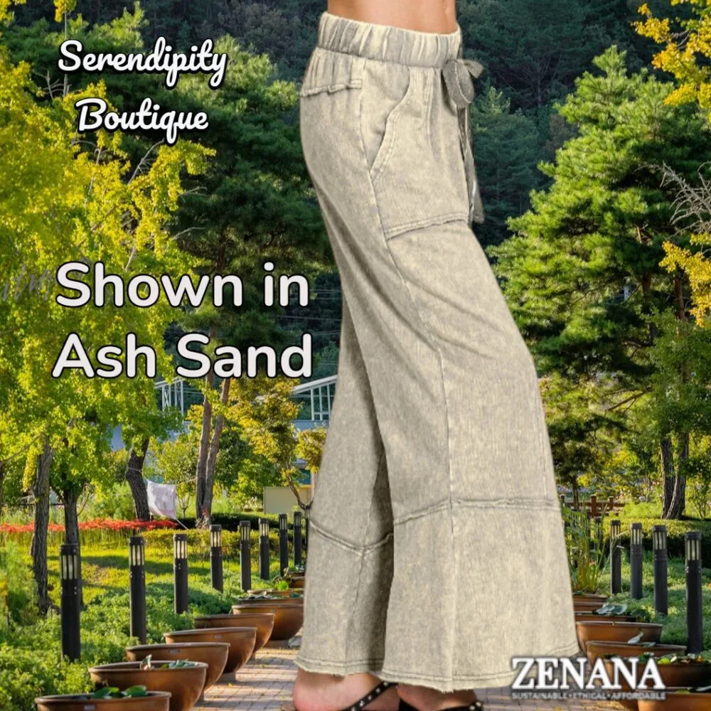 Zenana Bell Bottom Acid Blue Flare Leg Lightweight Elastic Waist Lounge Pants - Picture 3 of 9